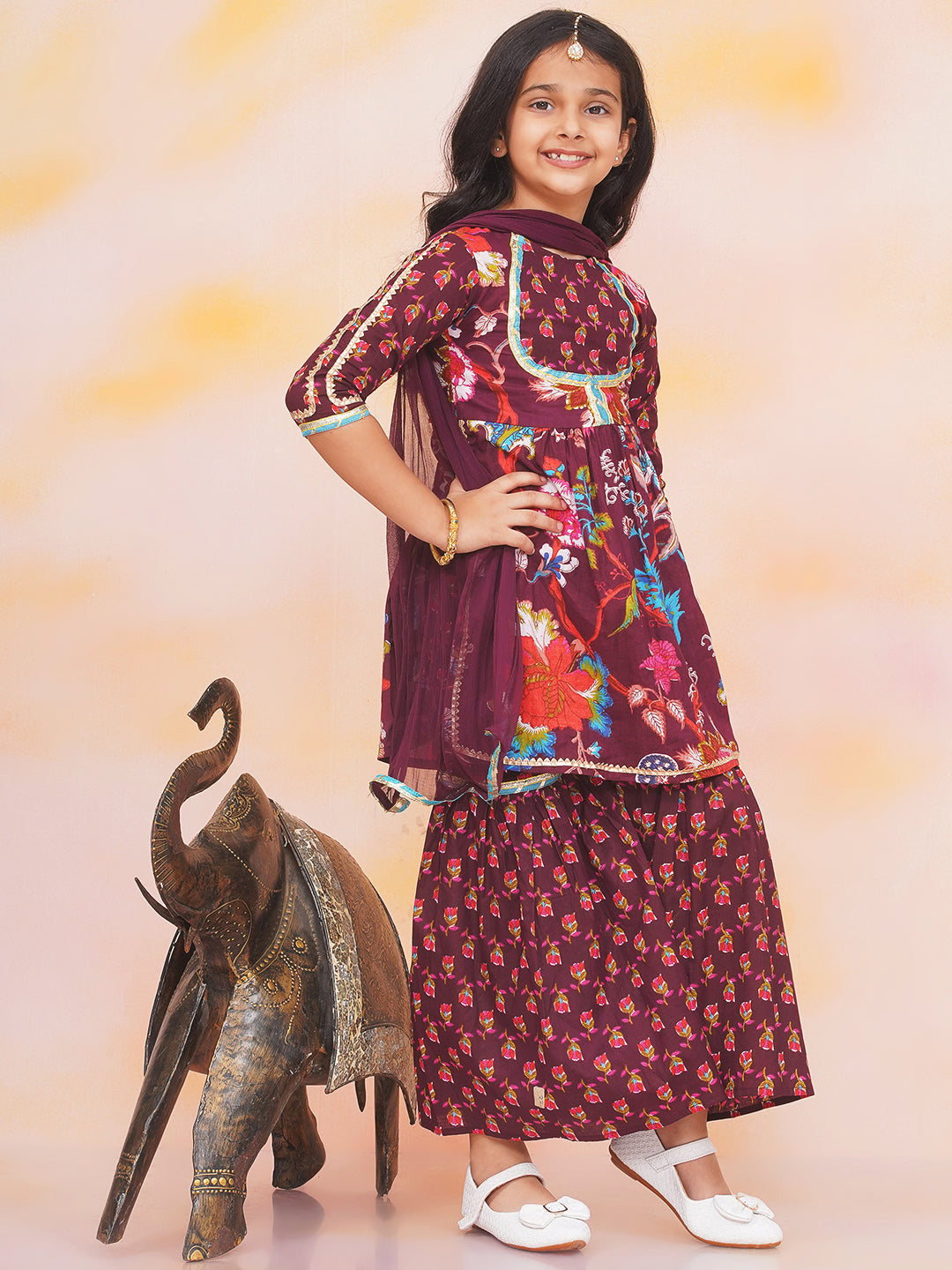 KID1 Naaz Kurti Sharara Set Wine