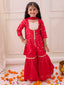 KID1 Chinon Embroidery Kurti With Sharara Set Red