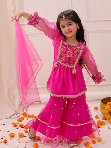 KID1 Vaani Kurti Sharara Set Pink