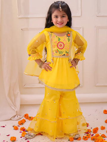 KID1 Vaani Kurti Sharara Set Yellow