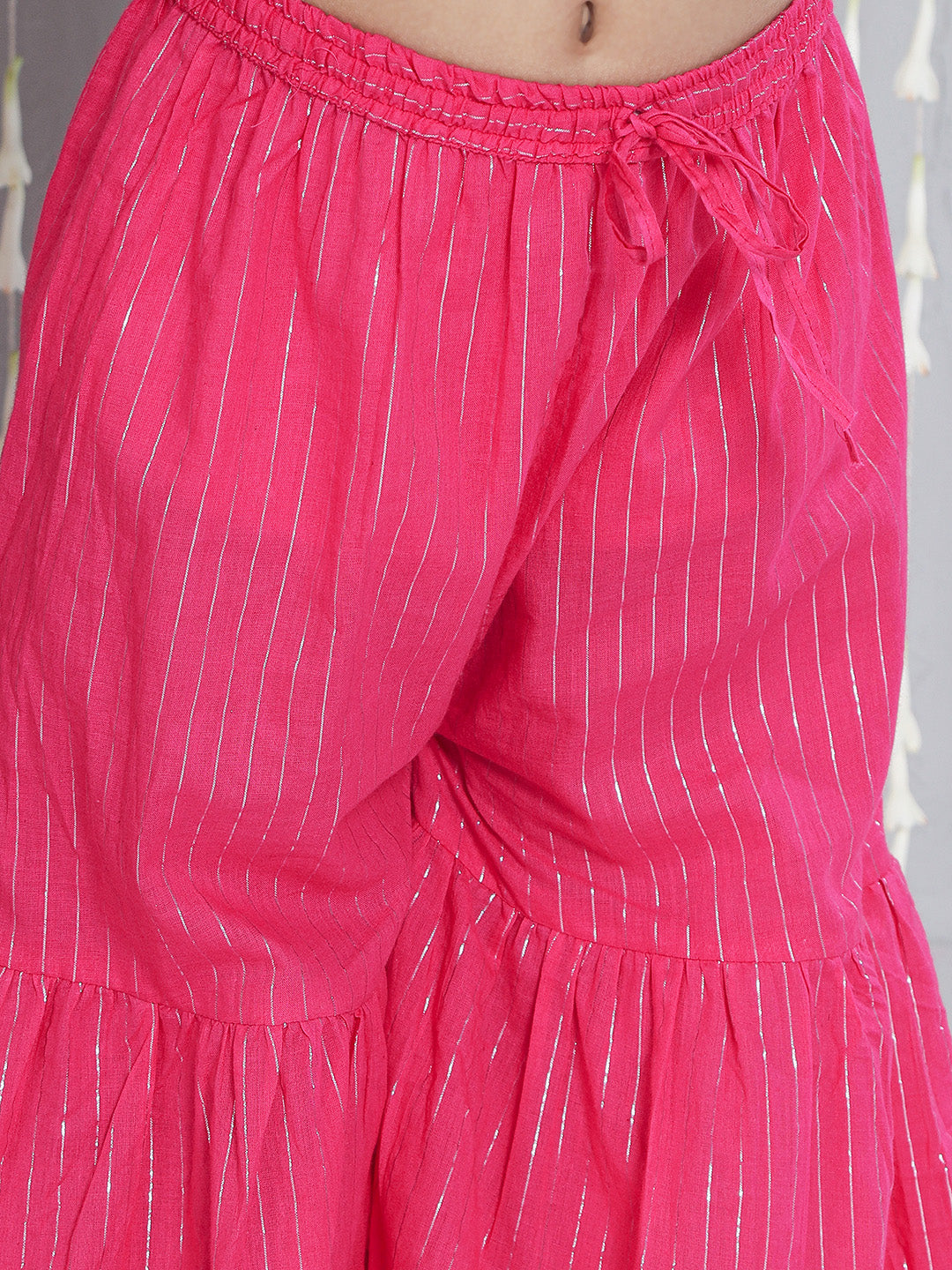 KID1 Silver Lurex Kurti And Sharara Set With Dupatta Pink