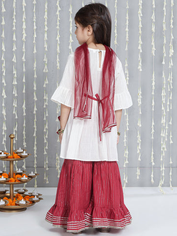 KID1 Silver Lurex Kurti And Sharara Set With Dupatta White