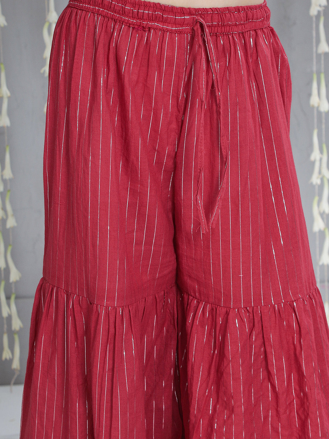 KID1 Silver Lurex Kurti And Sharara Set With Dupatta White