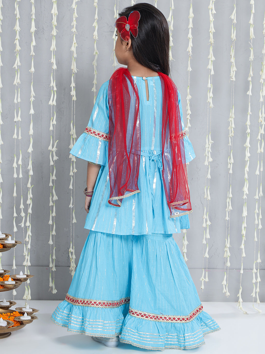 KID1 Gul Kurti With Sharara Set With Dupatta Blue