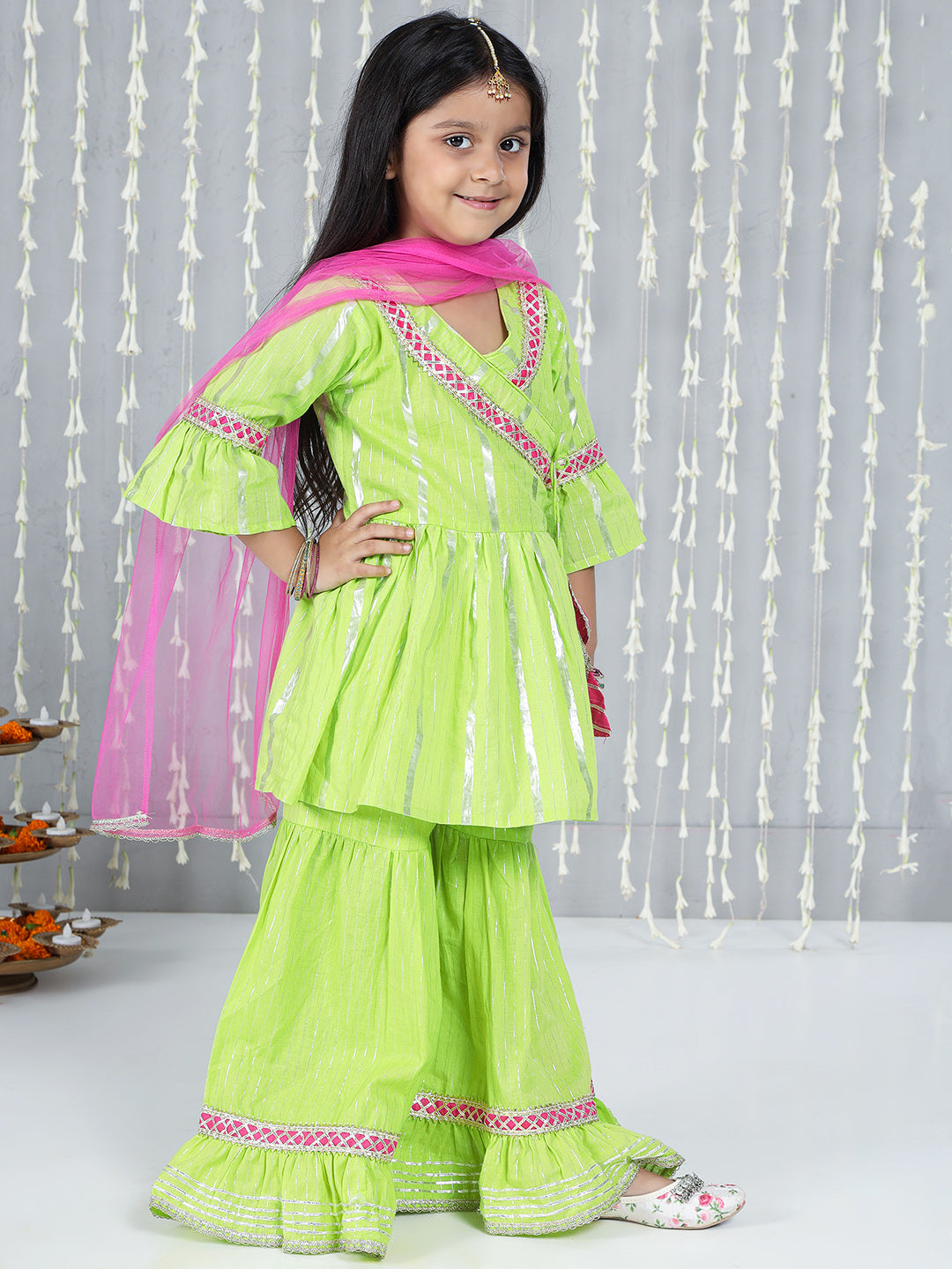 KID1 Gul Kurti With Sharara Set With Dupatta Green