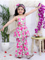 Kid One Sleeveless Floral Printed Cotton Kurta Sharara With Headband Set For Girls Pink