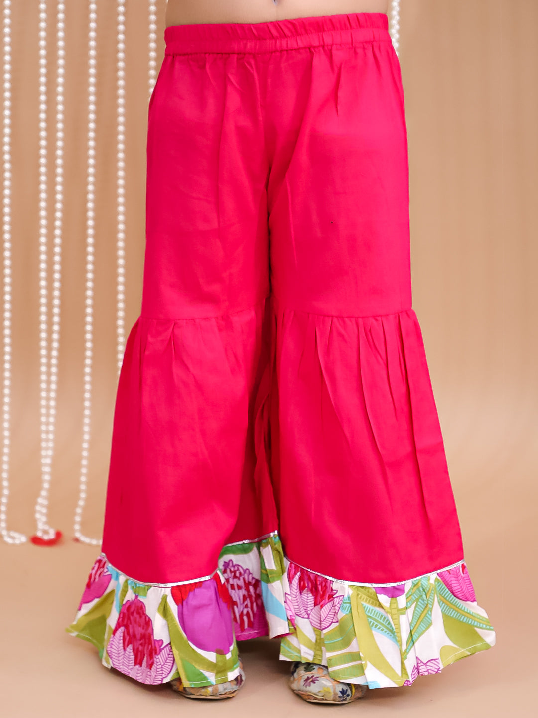 Kid One Pure Cotton Blossom Kurti Sharara With Dupatta Set For Girls Pink