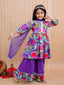 Kid One Pure Cotton Blossom Kurti Sharara With Dupatta Set For Girls Purple