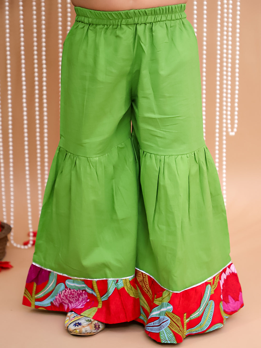 Kid One Pure Cotton Blossom Kurti Sharara With Dupatta Set For Girls Red