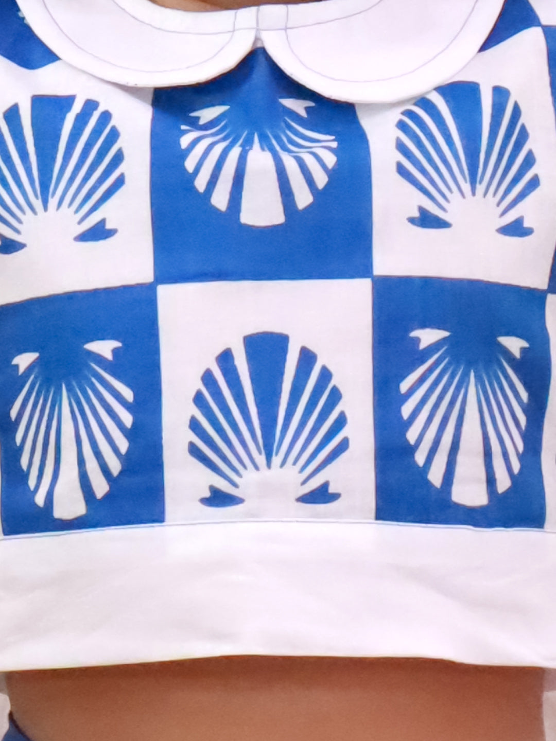 Kid One Shell Block Print Top & Skirt Set Blue