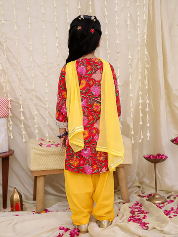 KID1 Mogra Floral Kurti Salwar Red