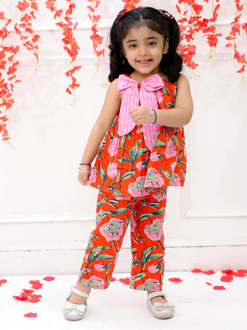 KID1 Pink Bow Co-Ord Set Orange