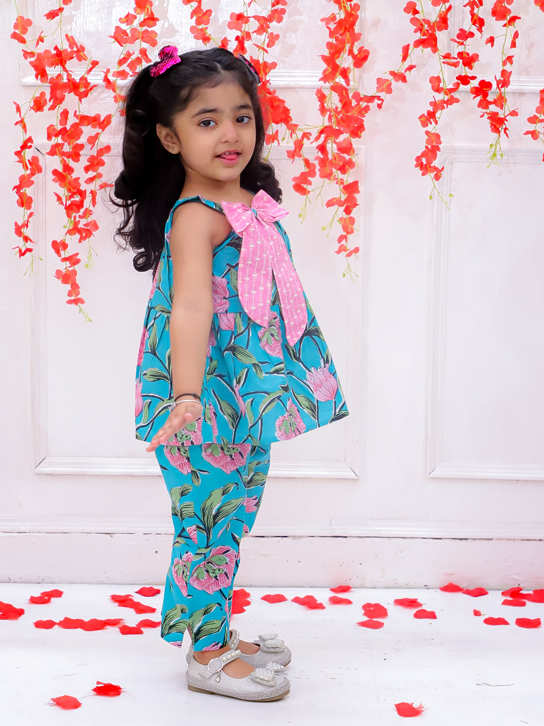 KID1 Pink Bow Co-Ord Set Turquoise