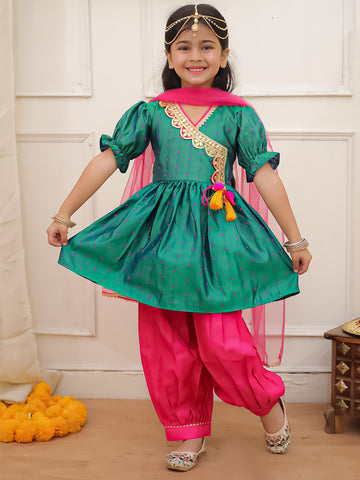 KID1 Chaandbutti Peplum Top With Afgani Salwar With Dupatta Green