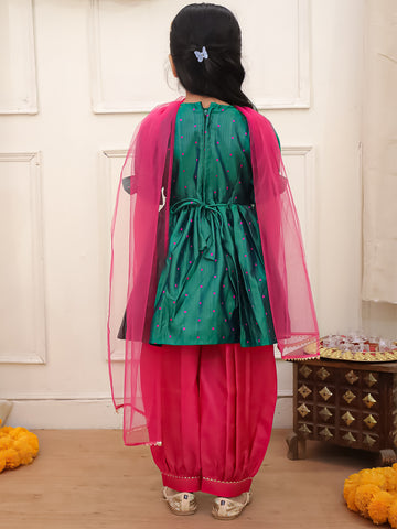 KID1 Chaandbutti Peplum Top With Afgani Salwar With Dupatta Green