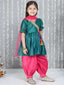 KID1 Chaandbutti Peplum Top With Afgani Salwar With Dupatta Green