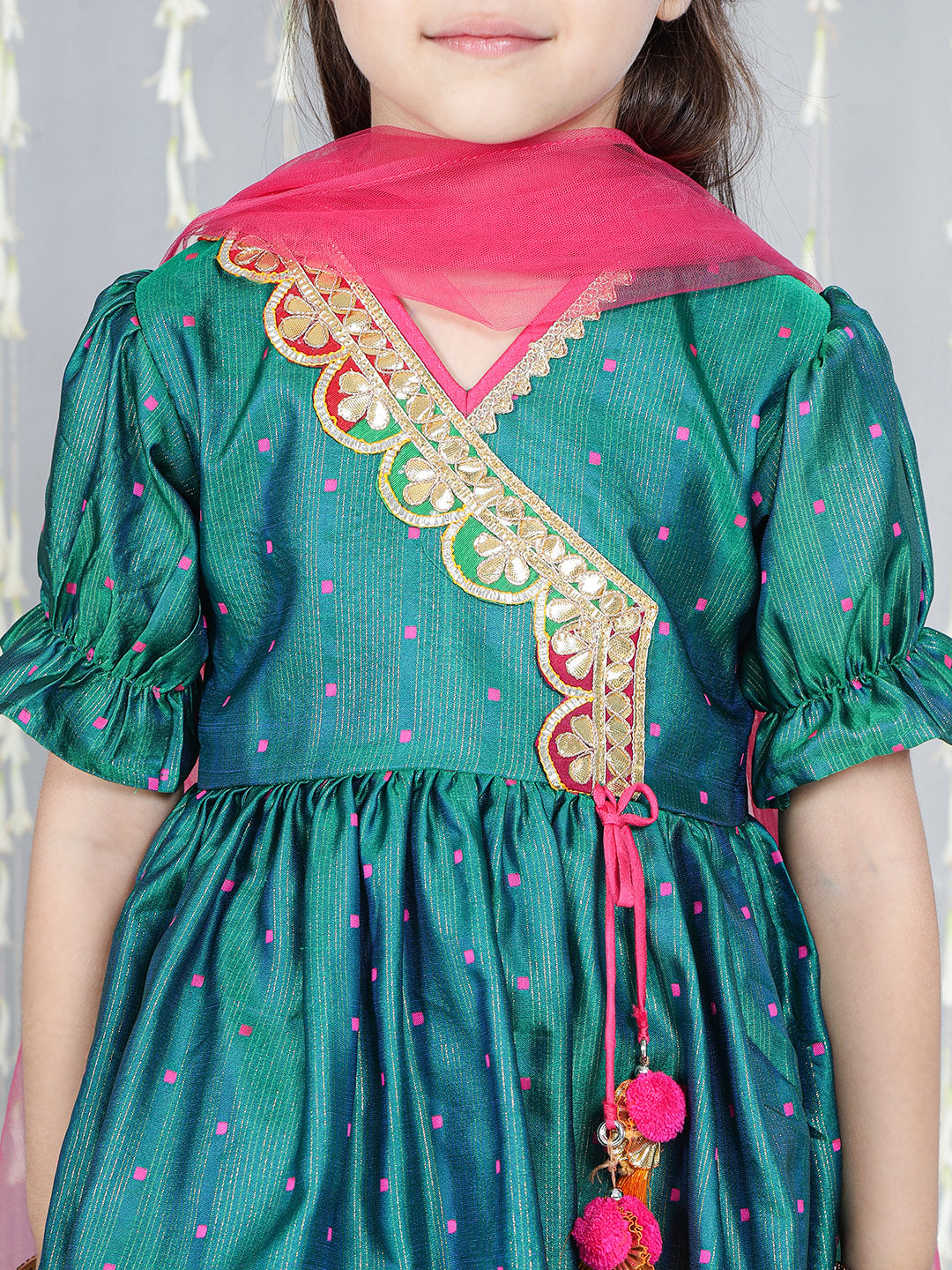 KID1 Chaandbutti Peplum Top With Afgani Salwar With Dupatta Green