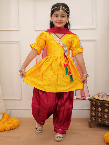 KID1 Chaandbutti Peplum Top With Afgani Salwar With Dupatta Yellow