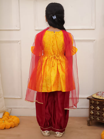 KID1 Chaandbutti Peplum Top With Afgani Salwar With Dupatta Yellow
