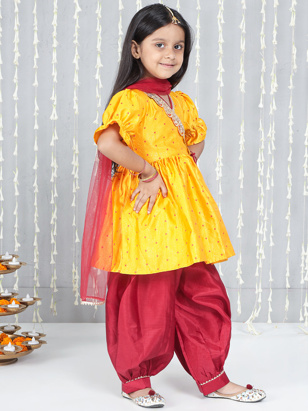 KID1 Chaandbutti Peplum Top With Afgani Salwar With Dupatta Yellow