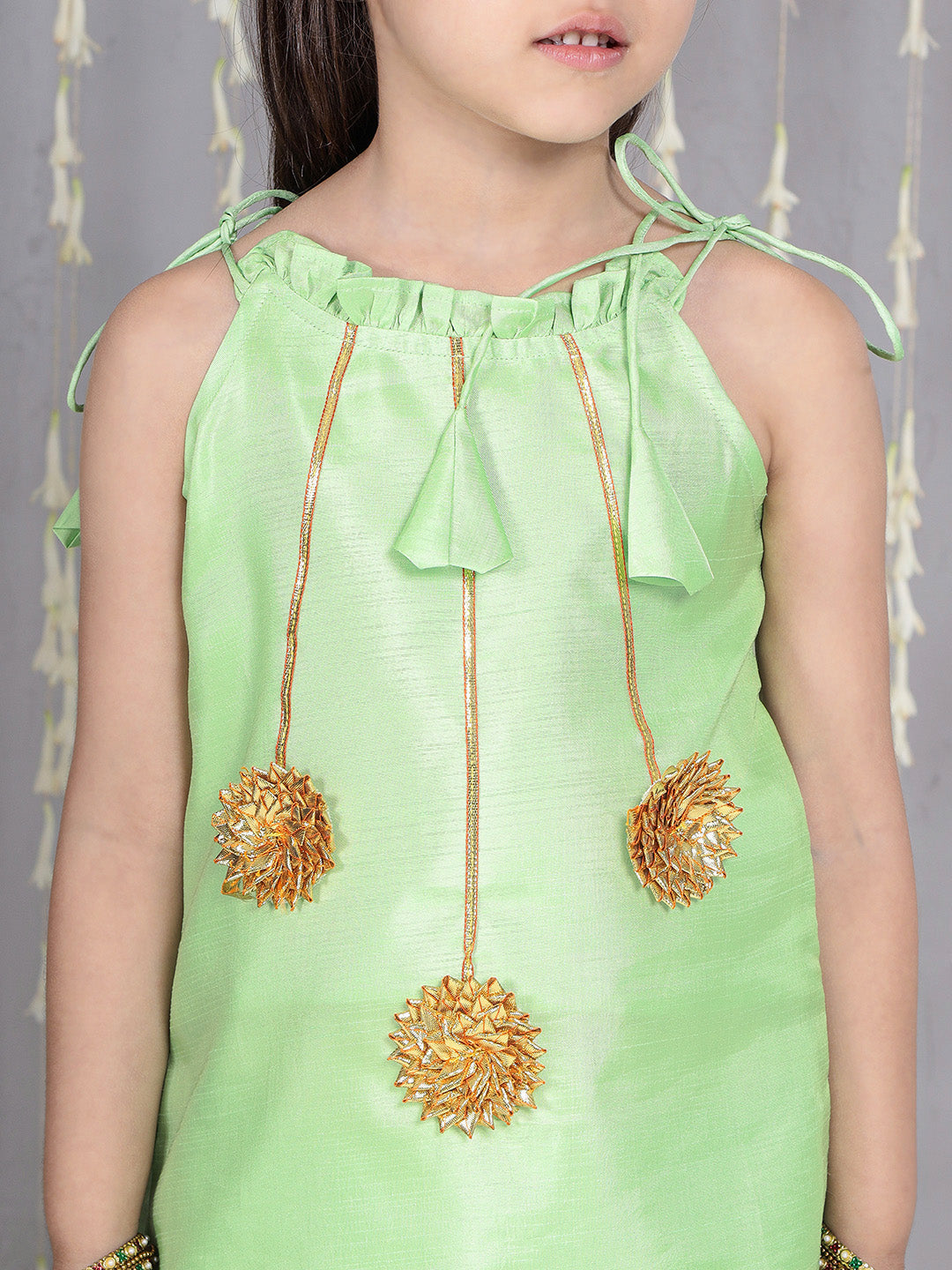 KID1 Gotta Flower Patch Kurti With Parsi Salwar Green