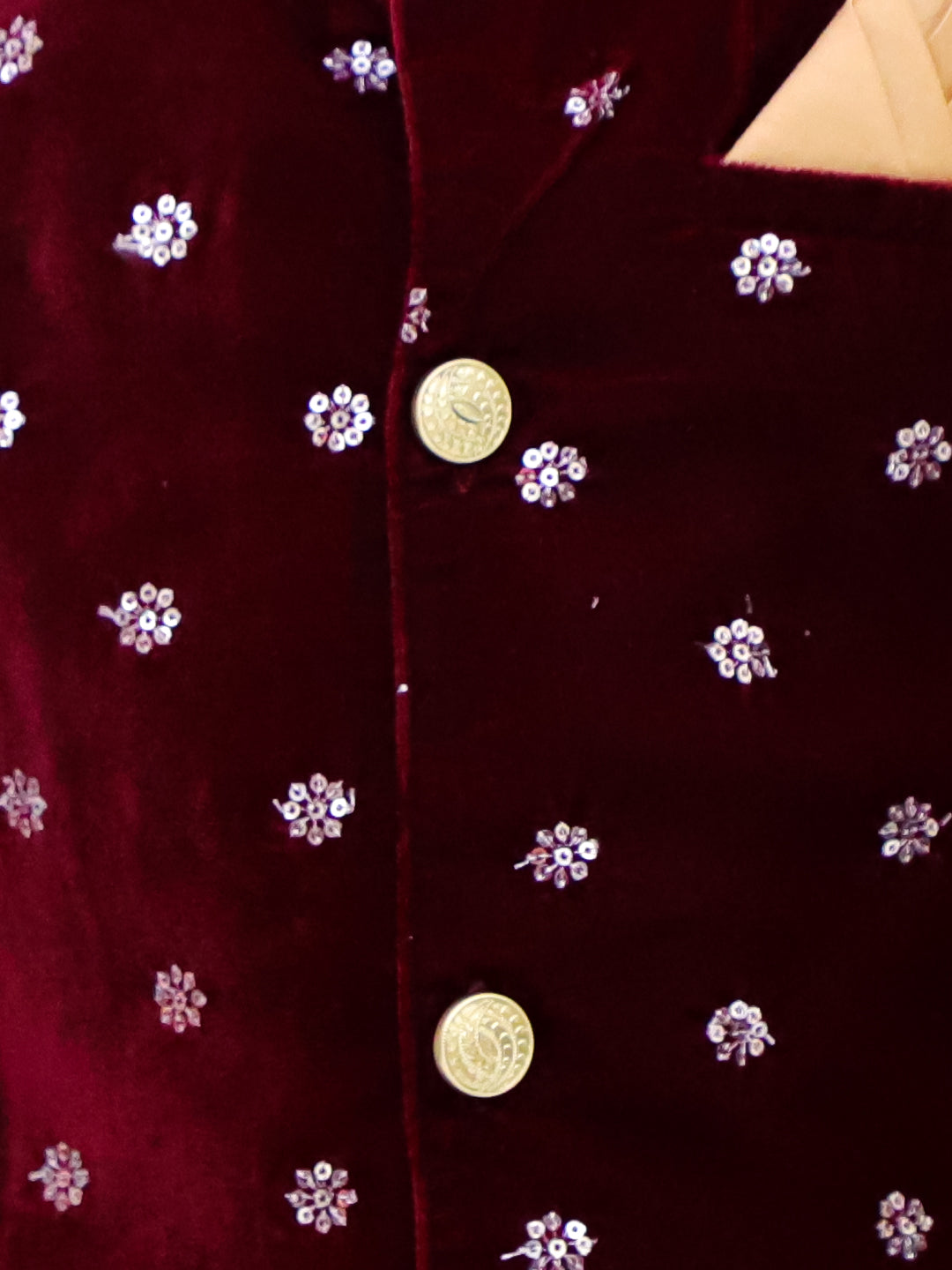 KID1 Embroidered Velvet Sherwani Set Wine