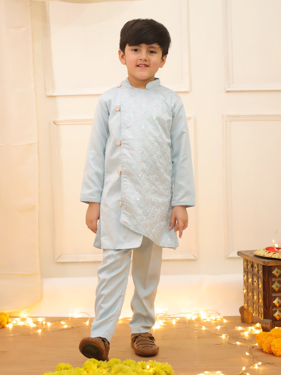 KID1 Embroiderd Sherwani Kurta Pajama Set Blue