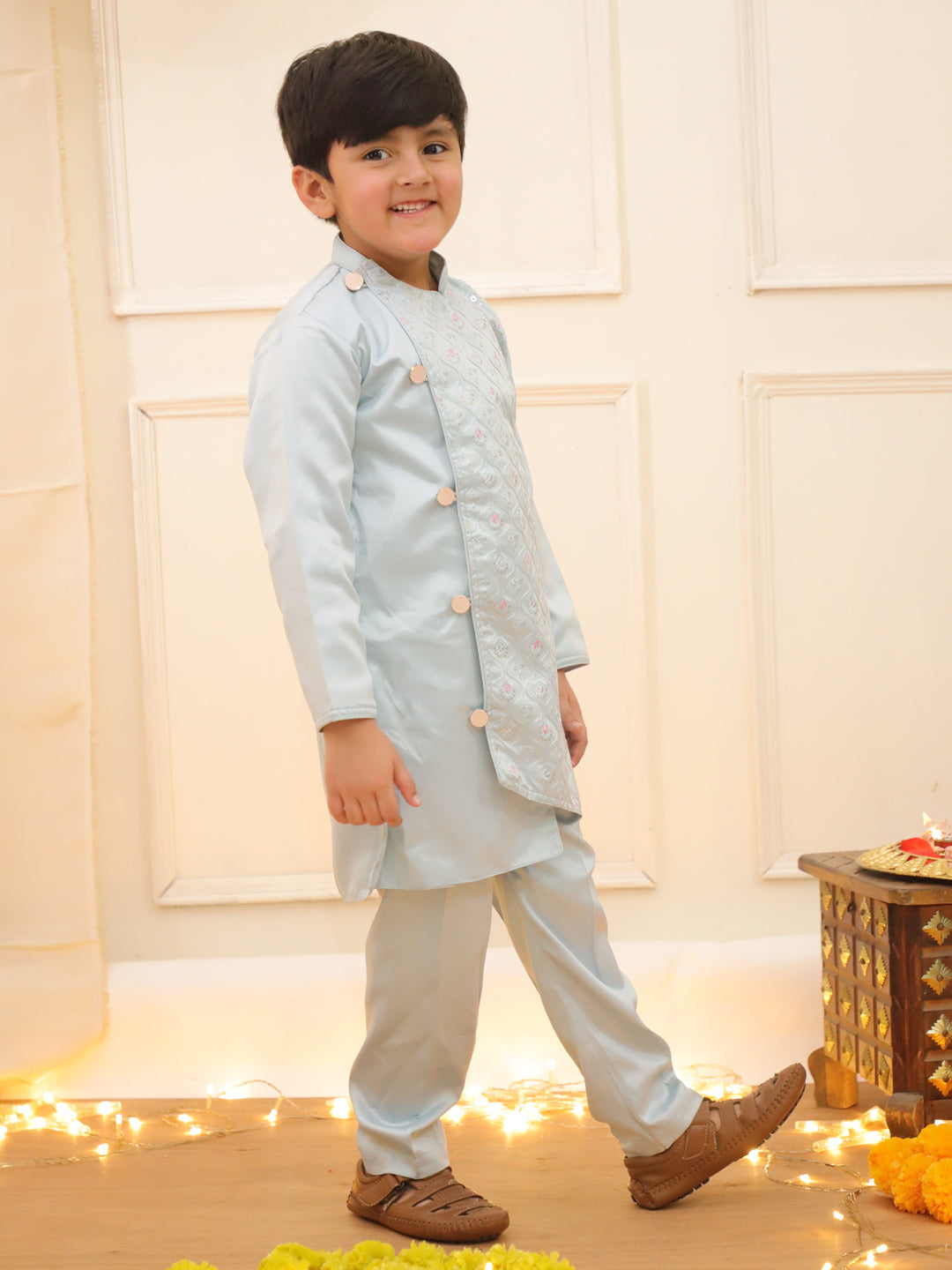 KID1 Embroiderd Sherwani Kurta Pajama Set Blue