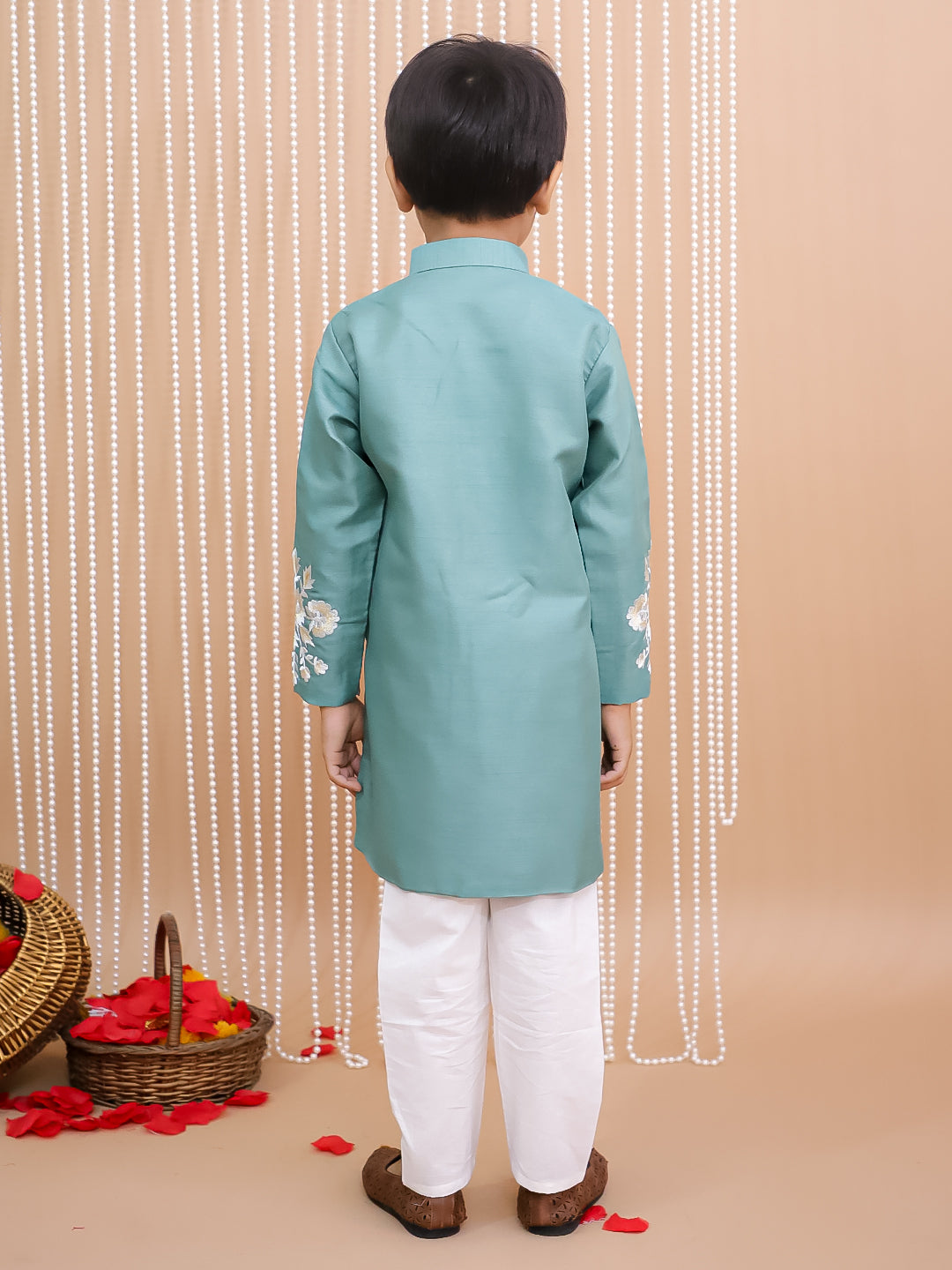 Kid One Royal Embroidered Sherwani Set For Boys Green