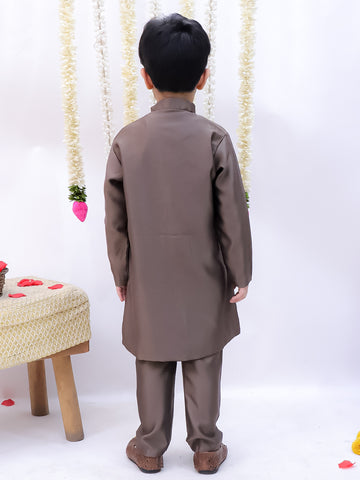 Kid One Embroidered Sherwani Pyjama Set For Boys Grey