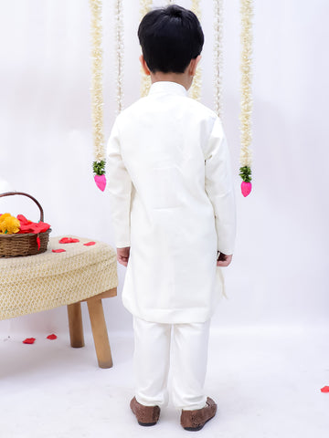 Kid One Embroidered Sherwani Pyjama Set For Boys Offwhite