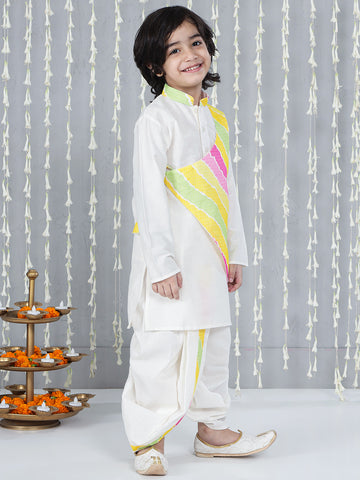 Kid One Attached Jacket Kurta Dhoti White