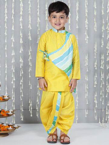 Kid One Attached Jacket Kurta Dhoti For Boys Yellow