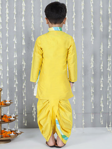 Kid One Attached Jacket Kurta Dhoti For Boys Yellow