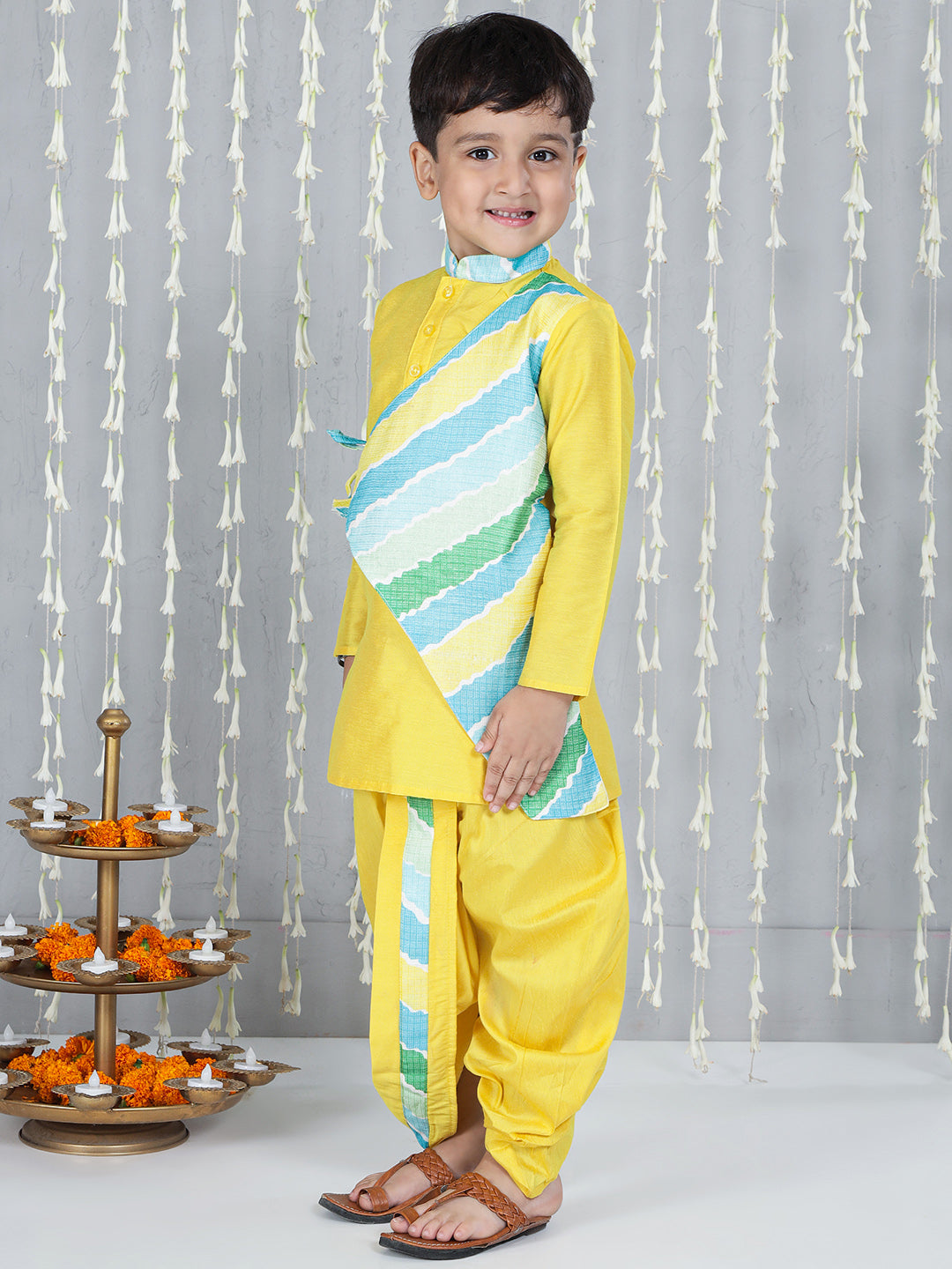 Kid One Attached Jacket Kurta Dhoti For Boys Yellow