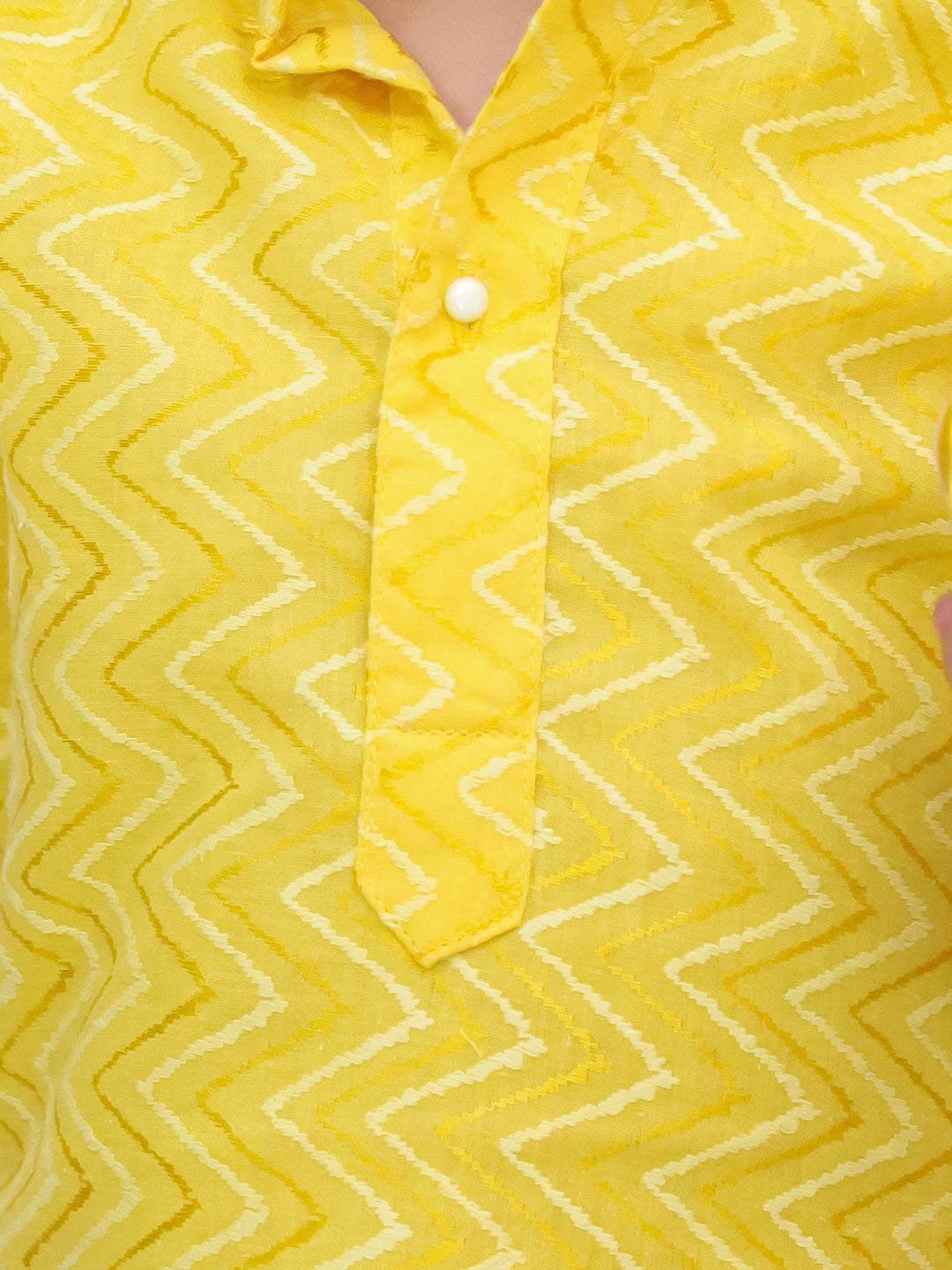 Kid One Full Sleeves Zig Zag Embroidered Cotton Kurta Dhoti Set For Boys Yellow