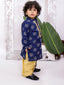 Kid One Full Sleeves Mirror Work Cotton Embroidered Kurta With Dhoti For Boys Blue