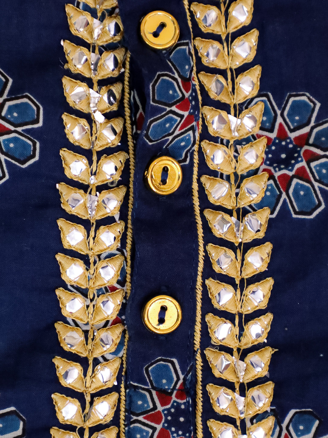 Kid One Full Sleeves Mirror Work Cotton Embroidered Kurta With Dhoti For Boys Blue