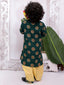 Kid One Full Sleeves Mirror Work Cotton Embroidered Kurta With Dhoti For Boys Green