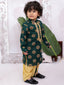 Kid One Full Sleeves Mirror Work Cotton Embroidered Kurta With Dhoti For Boys Green