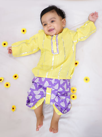 Kid One Sunshine Infant Cotton Kurta Dhoti Set For Boys Yellow
