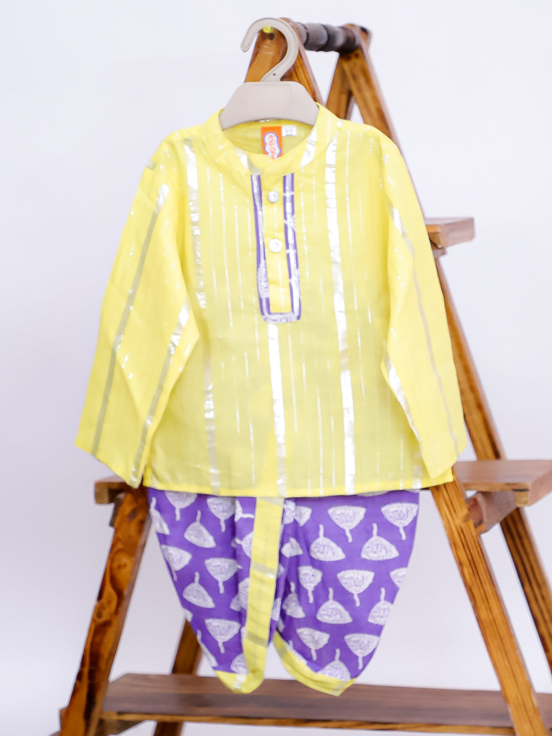Kid One Sunshine Infant Cotton Kurta Dhoti Set For Boys Yellow