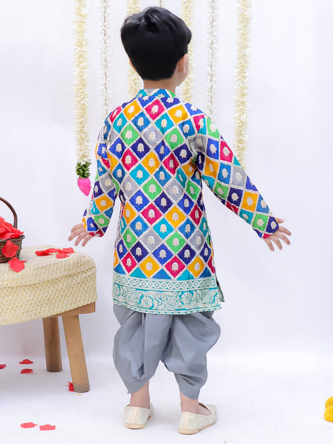 Kid One Sitara Printed Kurta Dhoti Set For Boys Grey