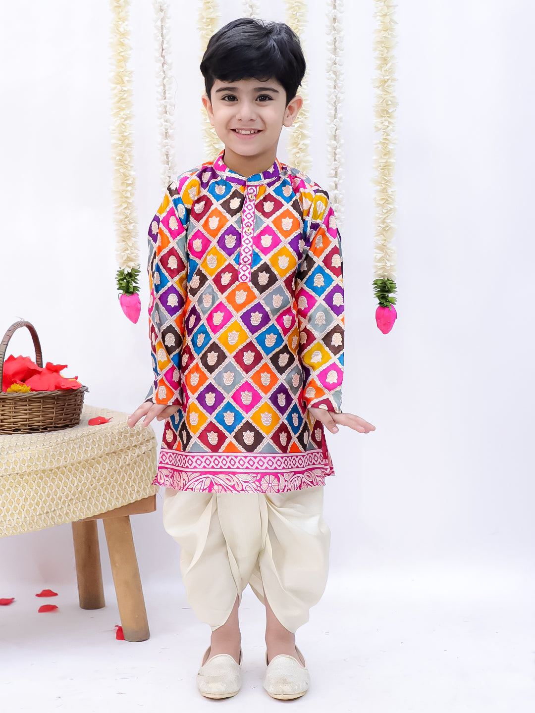 Kid One Sitara Printed Kurta Dhoti Set For Boys Multi