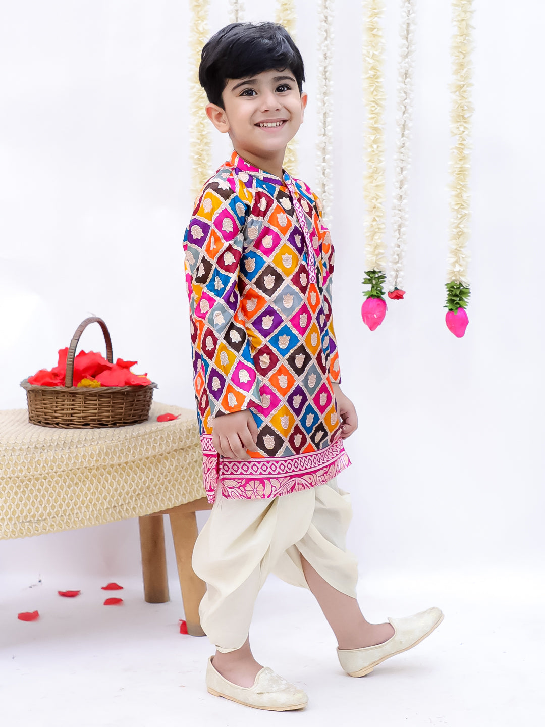 Kid One Sitara Printed Kurta Dhoti Set For Boys Multi