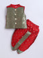 Kid One Jacquard Jacket Dhoti Set For Boys Red