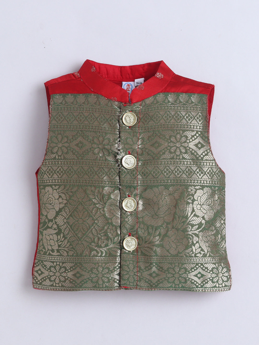 Kid One Jacquard Jacket Dhoti Set For Boys Red