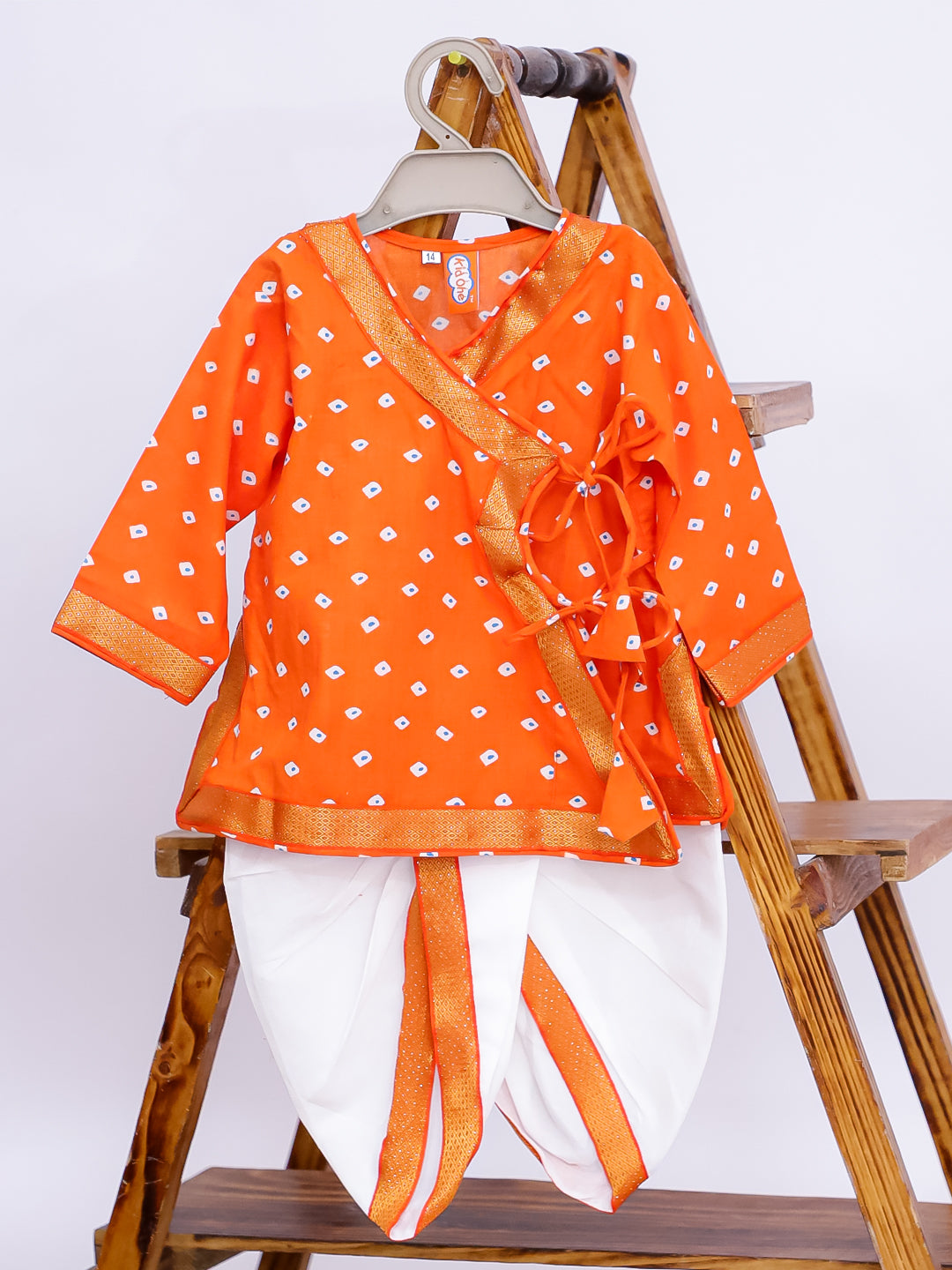 Kid One Pure Cotton Anghrakha Kurta Dhoti Sets For Boys Orange