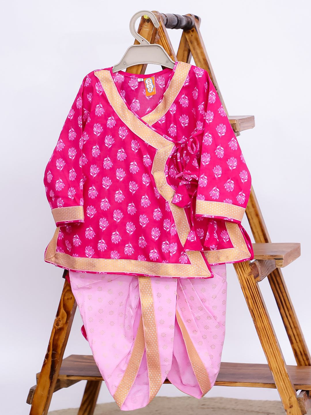 Kid One Pure Cotton Anghrakha Kurta Dhoti Sets For Boys Pink