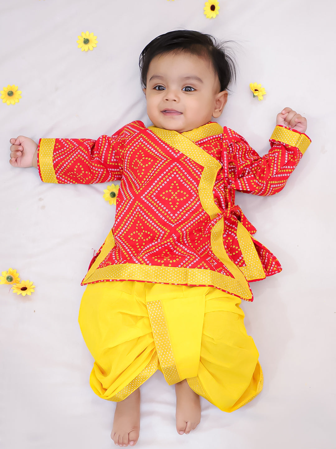 Kid One Pure Cotton Anghrakha Kurta Dhoti Sets For Boys Red